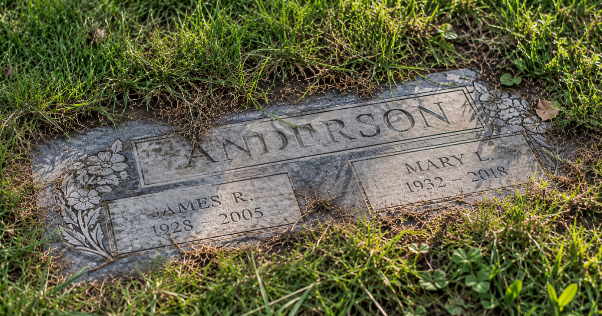 Grass and Dirt Covering Flat Grave Markers